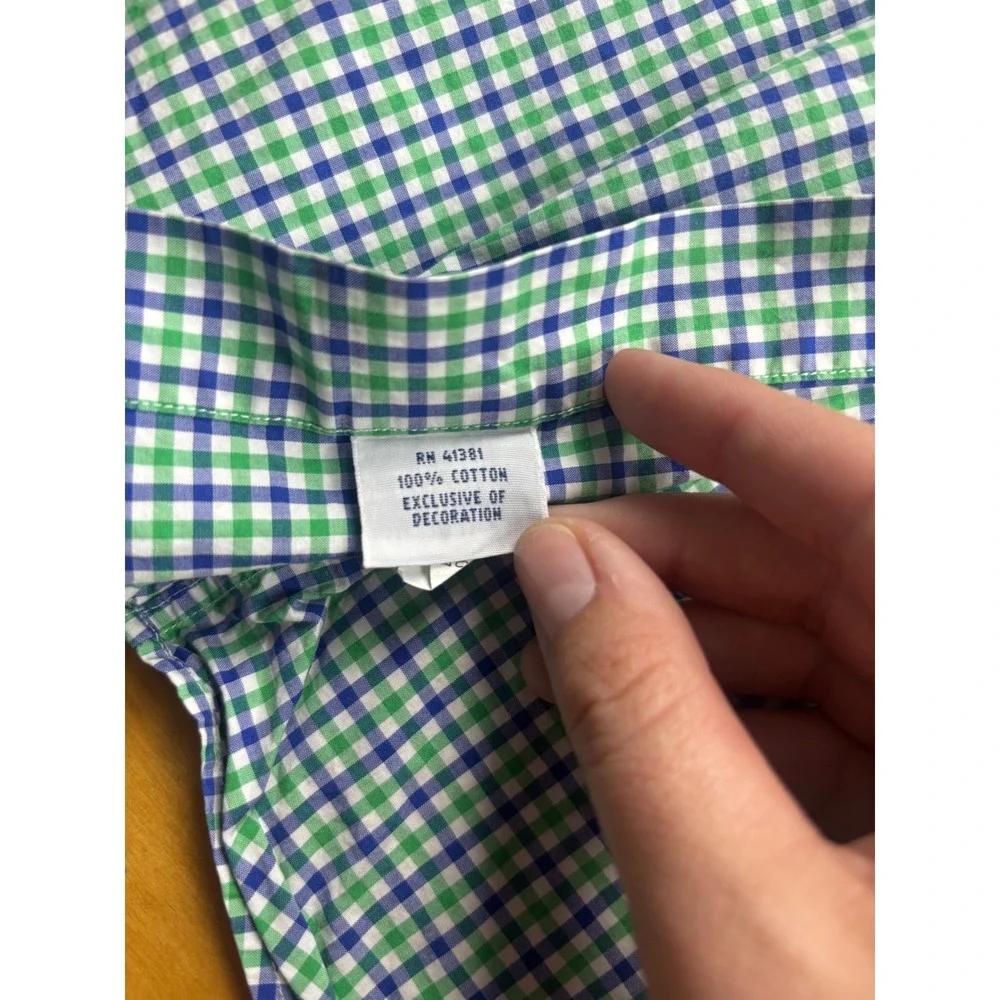 Polo Ralph Lauren Mens XL Gingham Button Down Shirt Green Blue Check Cotton Long